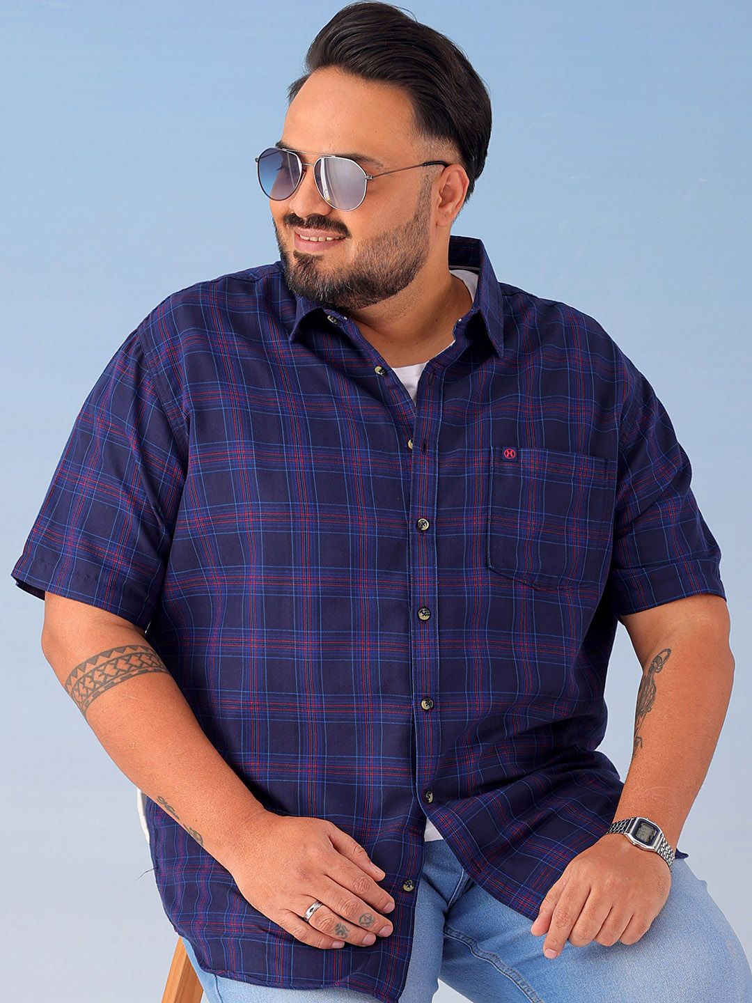 

Hardsoda by The Indian Garage Co Men Opaque Checked Casual Shirt, Blue