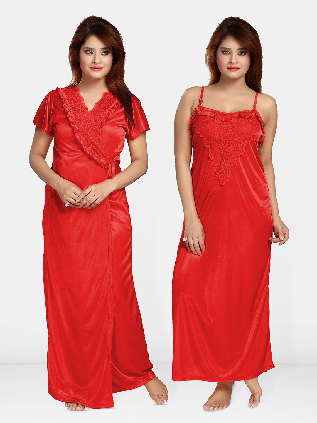 

Be You Women 2 pieces Maxi Wrap Nightdress, Red
