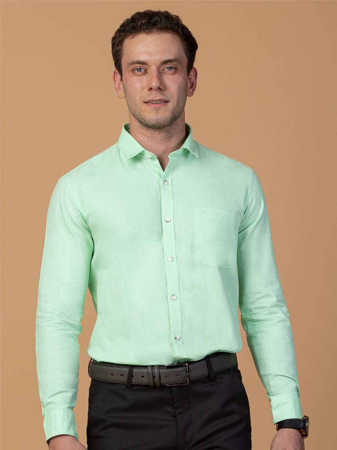 

Berkshire Men Comfort Spread Collar Solid Cotton Slim Fit Formal Shirt, Green