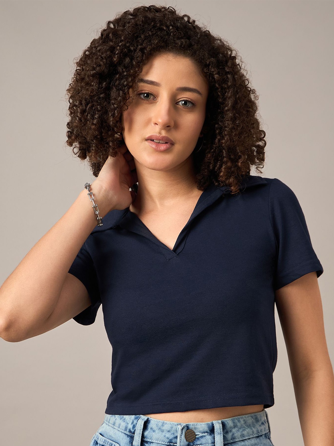

The Roadster Lifestyle Co Cotton Crop T-Shirt, Navy blue
