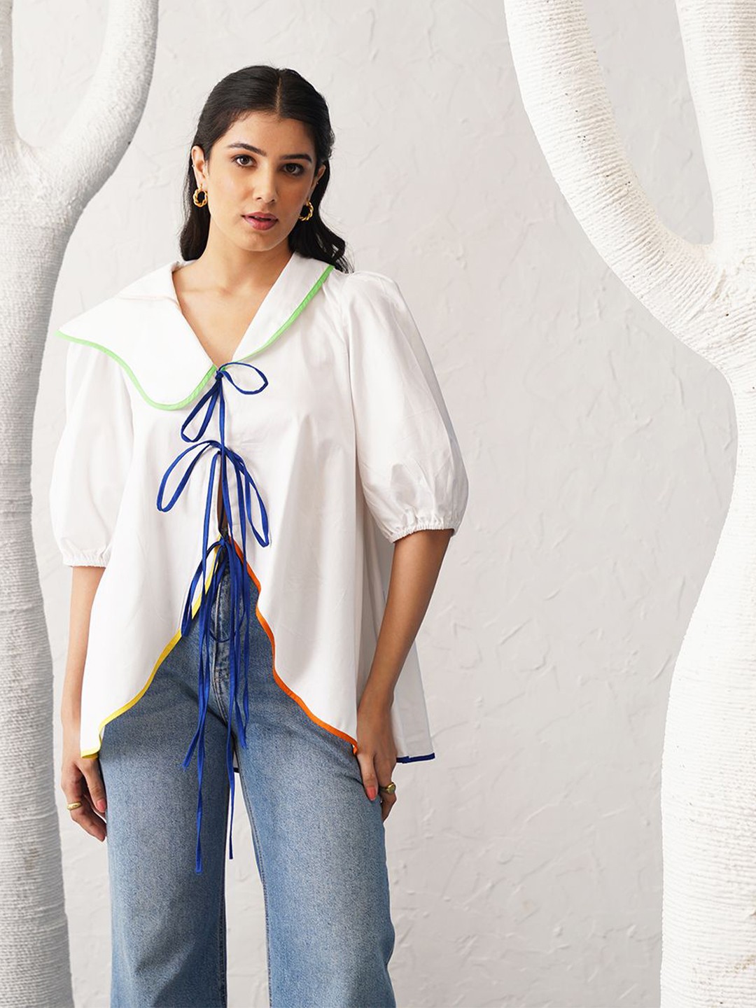 

SEVENDC Extended Sleeves Cotton Top, White