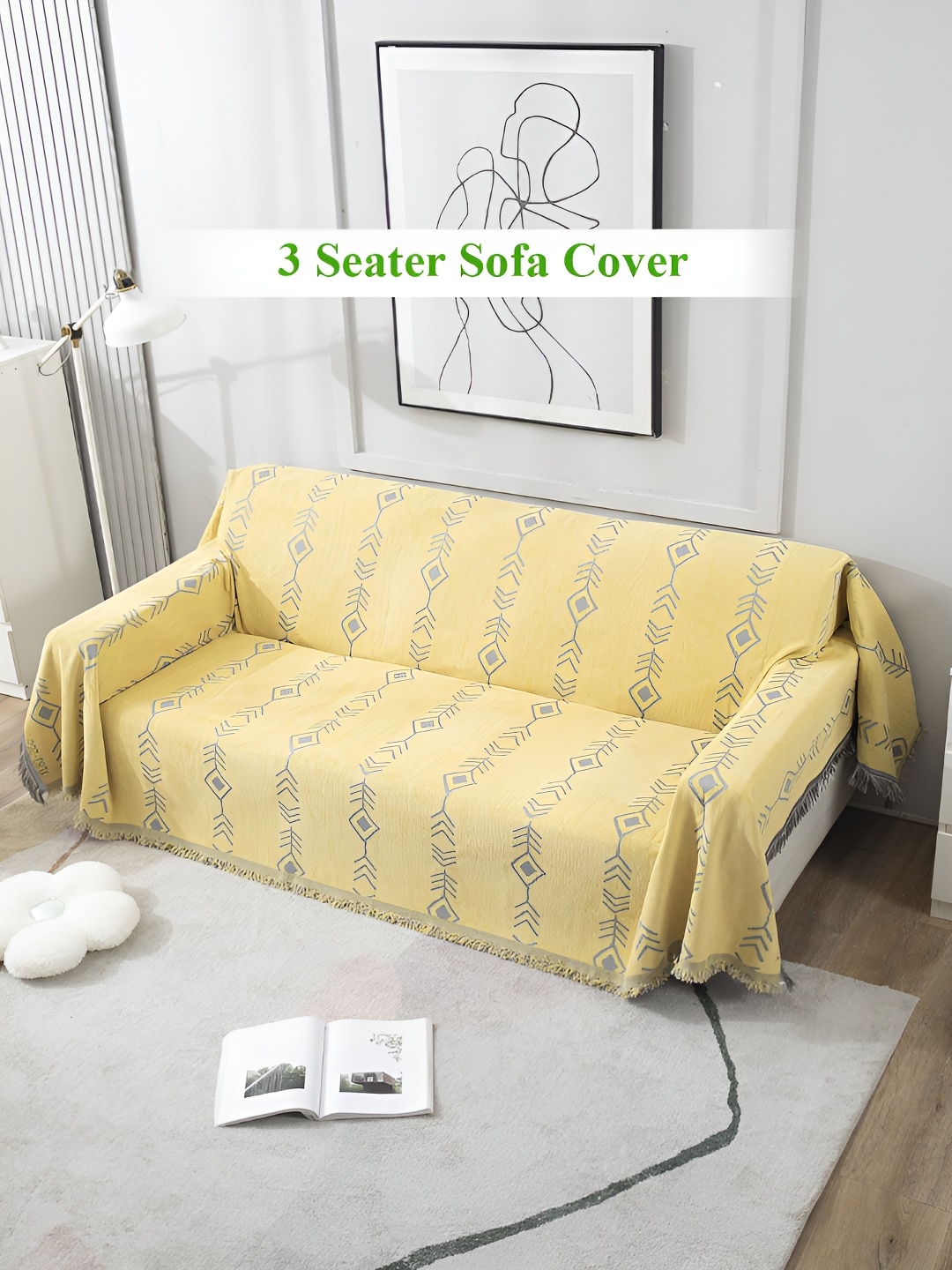 

HOKIPO Yellow Cotton Chenille 3 Seater Sofa Throw