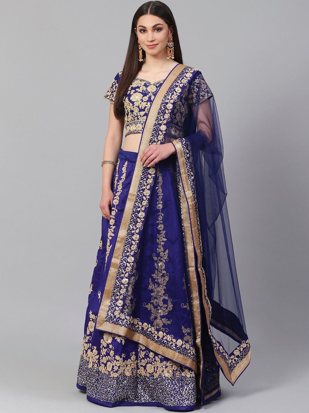 

FABPIXEL Embroidered Sequinned Semi-Stitched Lehenga & Unstitched Blouse With Dupatta, Blue