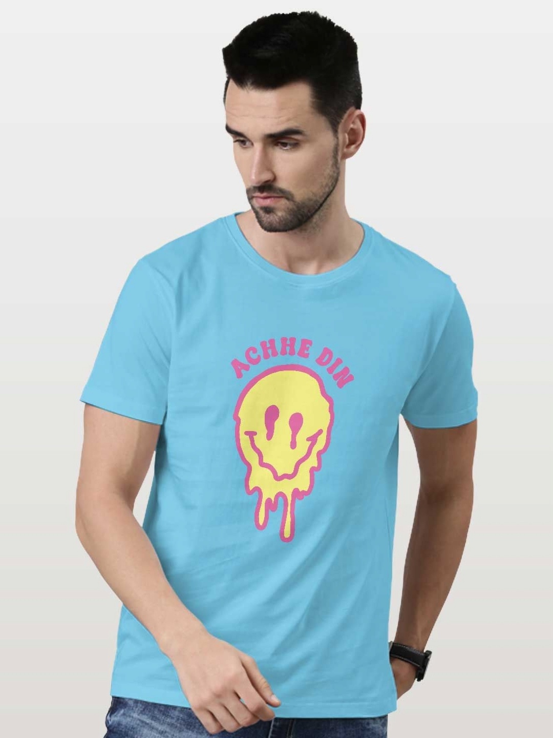 

macmerise Men Printed Applique T-shirt, Blue
