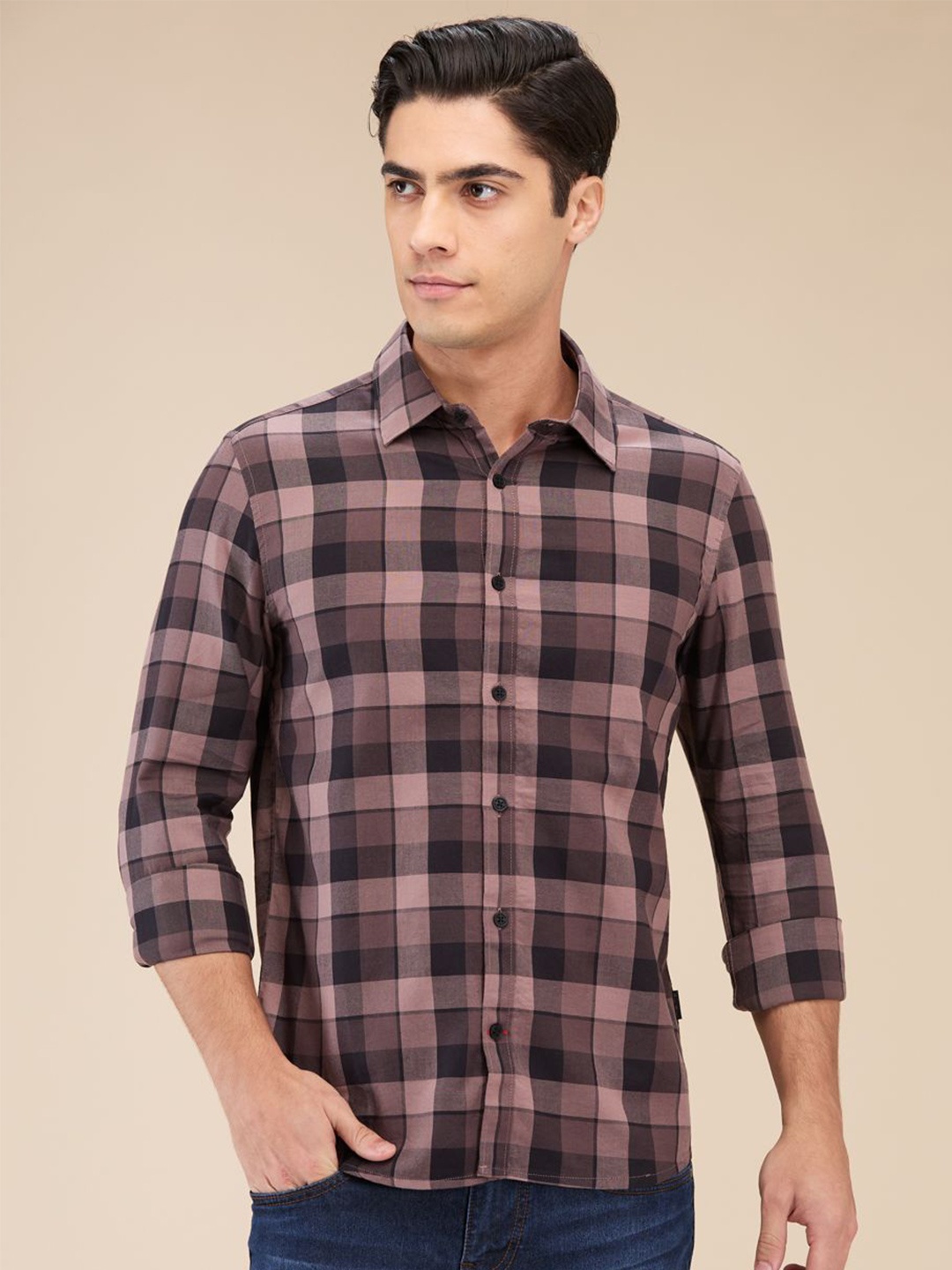 

Being Human Men Slim Fit Tartan Checks Opaque Checked Casual Shirt, Brown