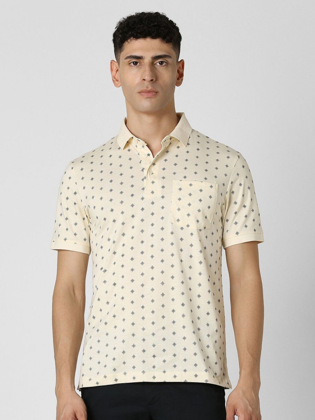 

Van Heusen Men Abstract Printed Polo Collar Cotton T-Shirt, Cream