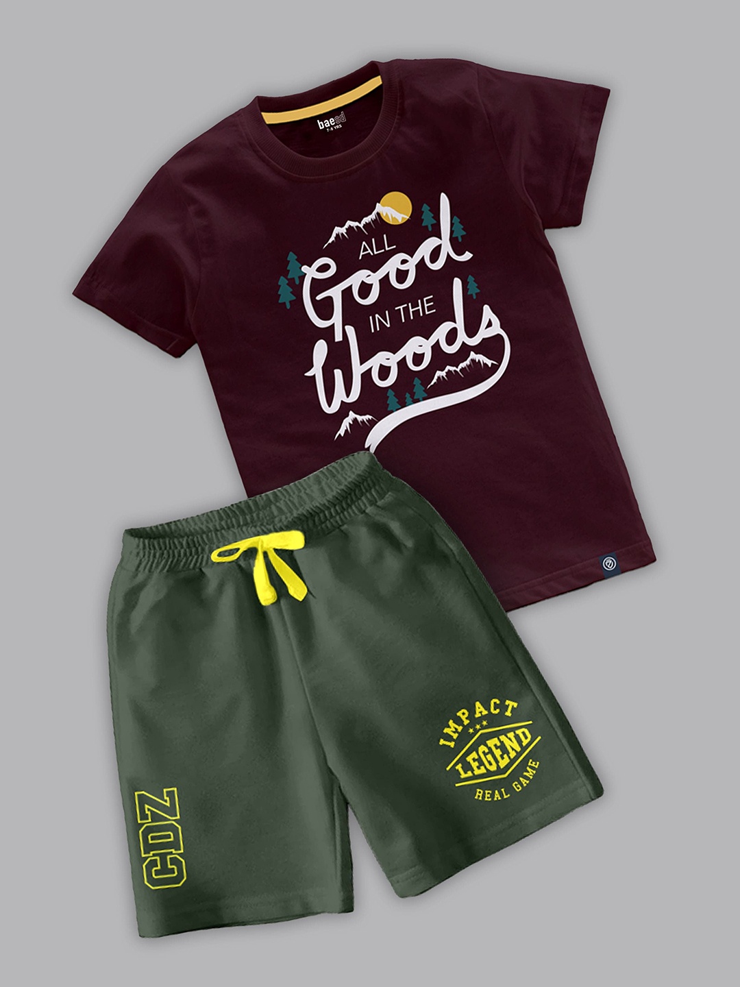 

BAESD Boys Printed Round Neck T-shirt with Shorts, Maroon