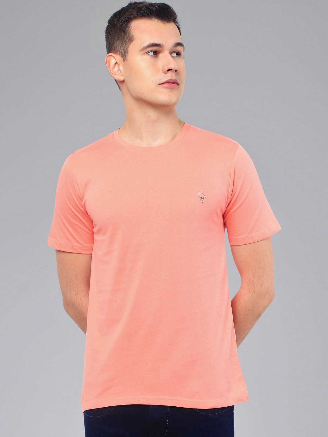 

MANTICORE Men Solid Round Neck Cotton T-shirt, Pink