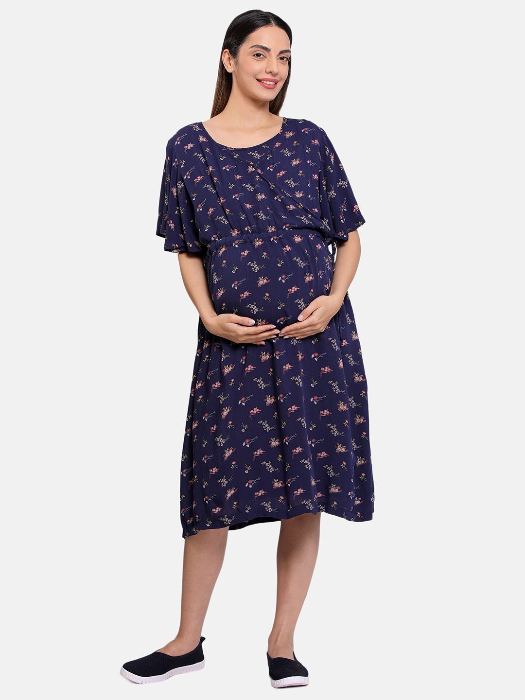 

MINI KLUB Women Maternity Floral Print Flared Sleeve Fit & Flare Midi Dress, Multi