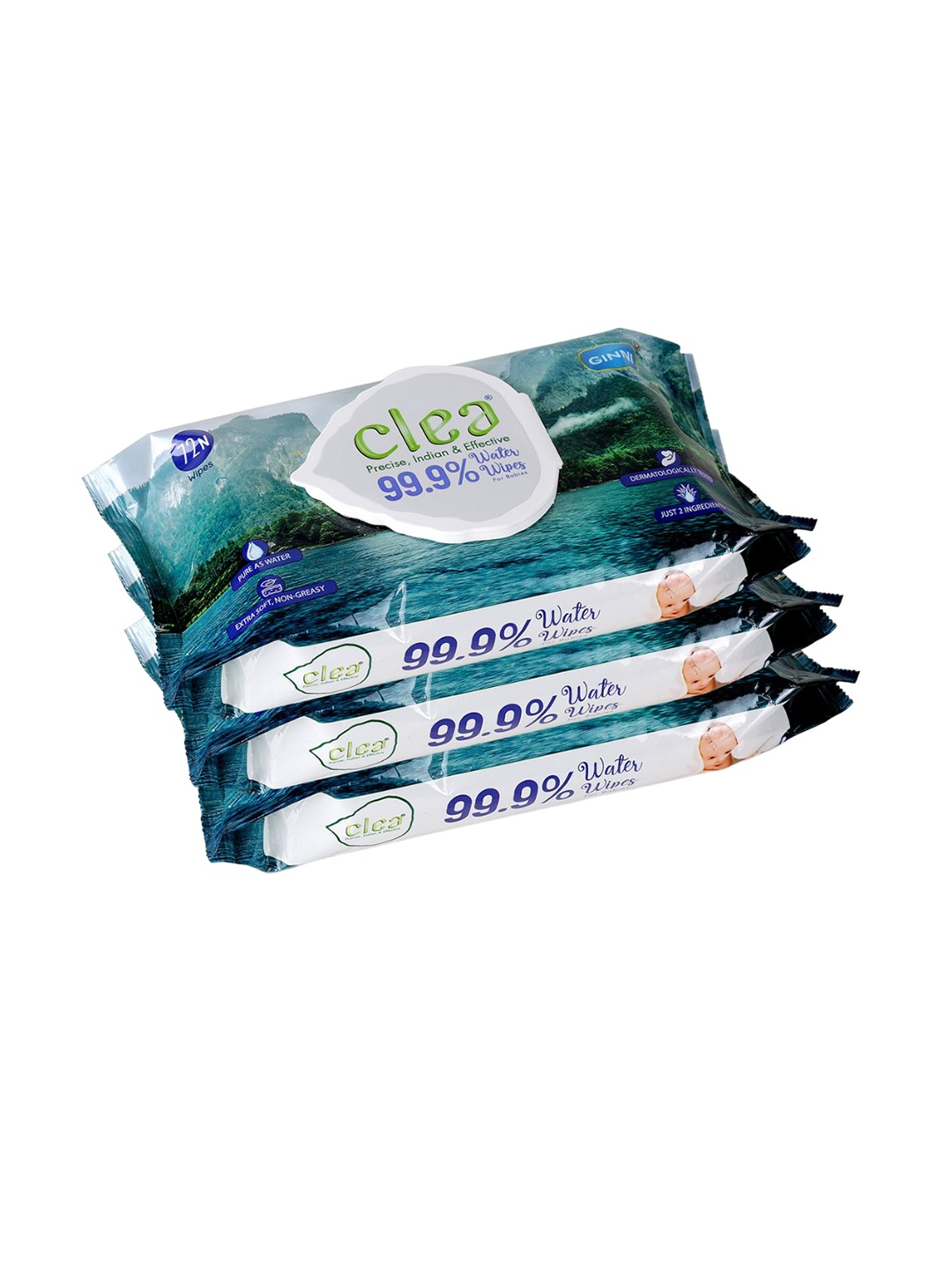 

Clea Set Of 3 99.9% Water Wipes With Aloevera Extract-72 Wipes Each, White