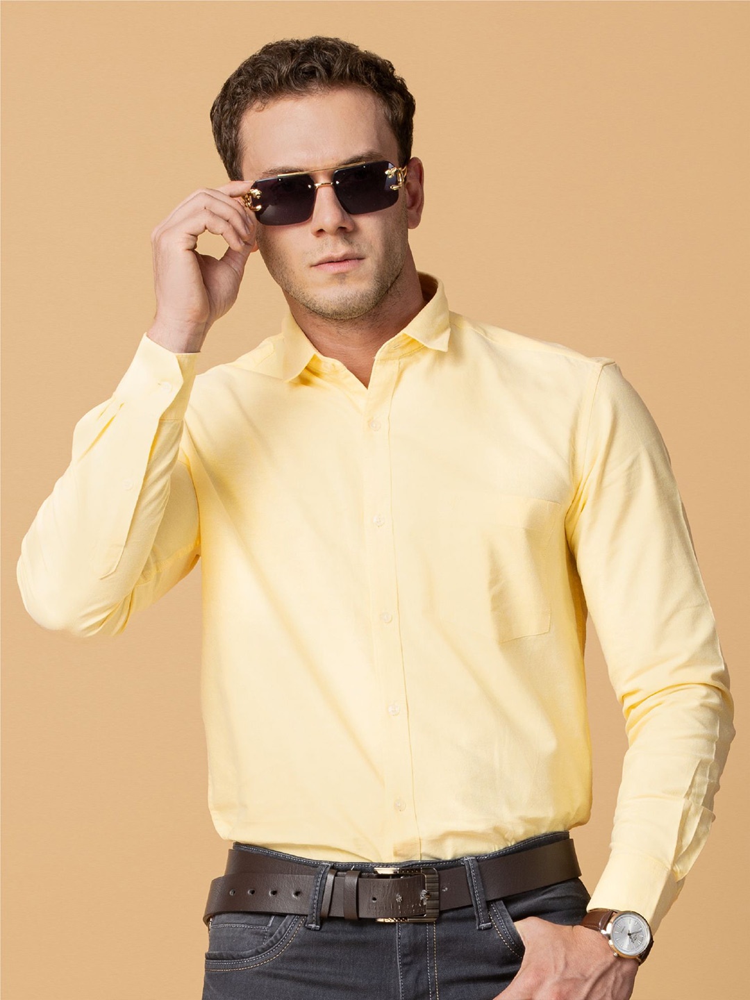 

Berkshire Men Comfort Spread Collar Solid Cotton Slim Fit Formal Shirt, Yellow