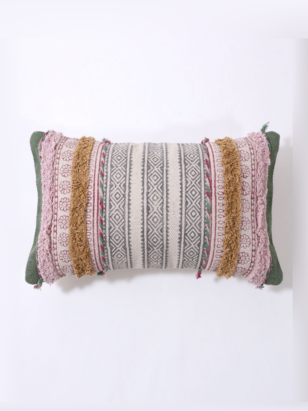 

Art Avenue Green & Pink Striped Embroidered Cotton Rectangle Cushion Cover