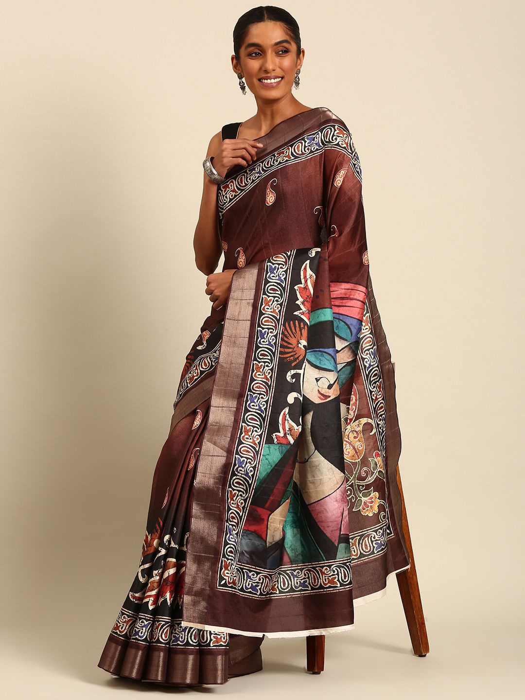 

Fashion Petals Ethnic Motifs Zari Saree, Brown