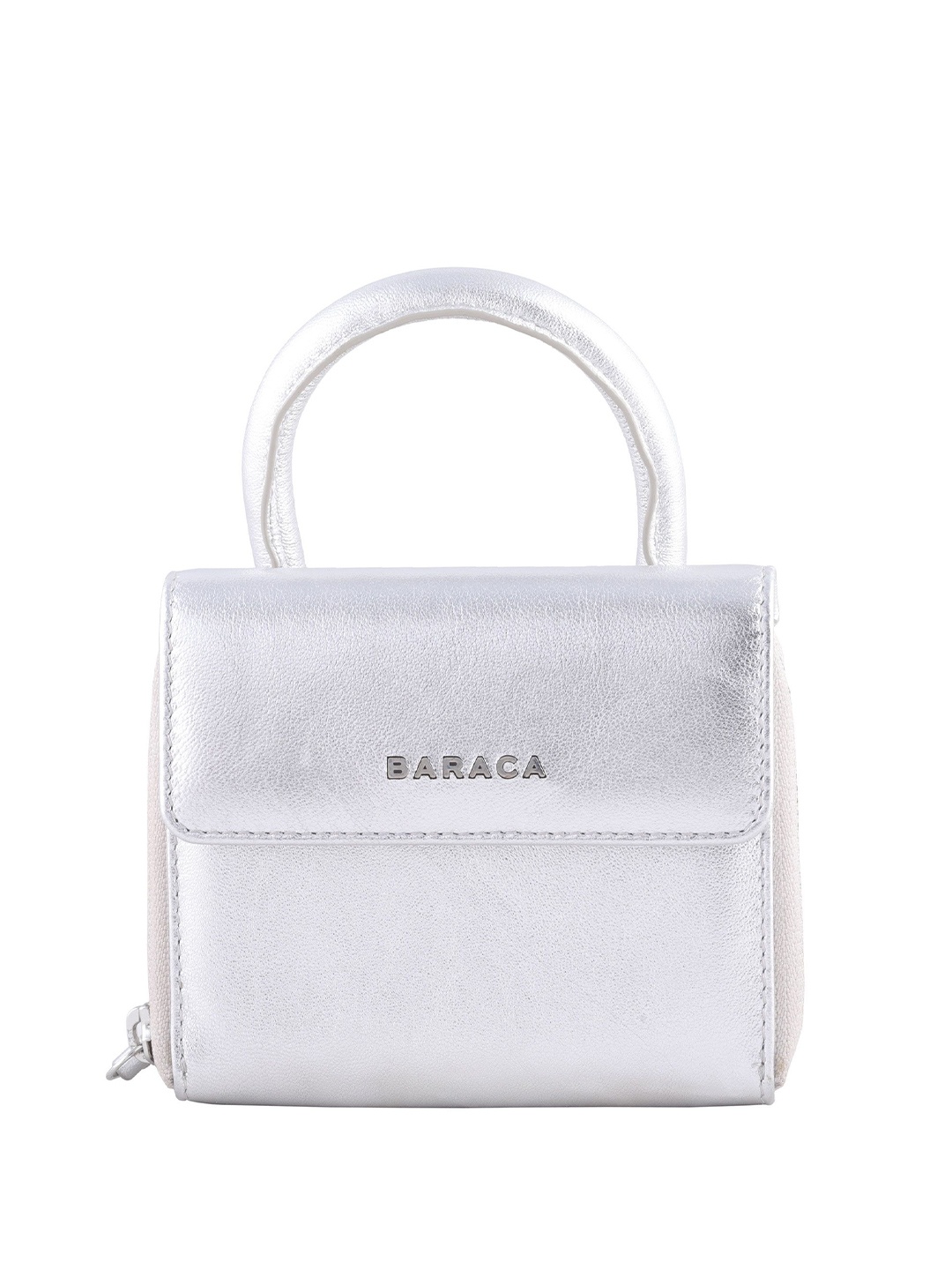 

Baraca Leather Foldover Clutch, Silver