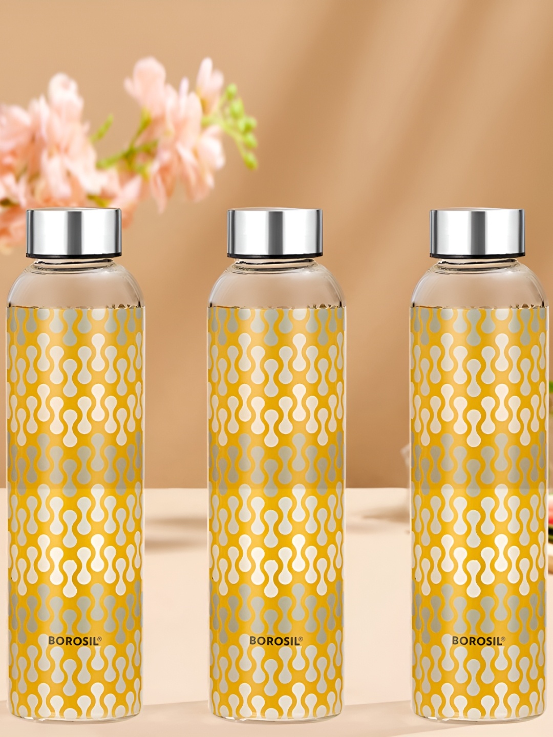 

BOROSIL Artisan Series Vista Transparent 3 Pieces Glasses Printed Water Bottles 550 ml