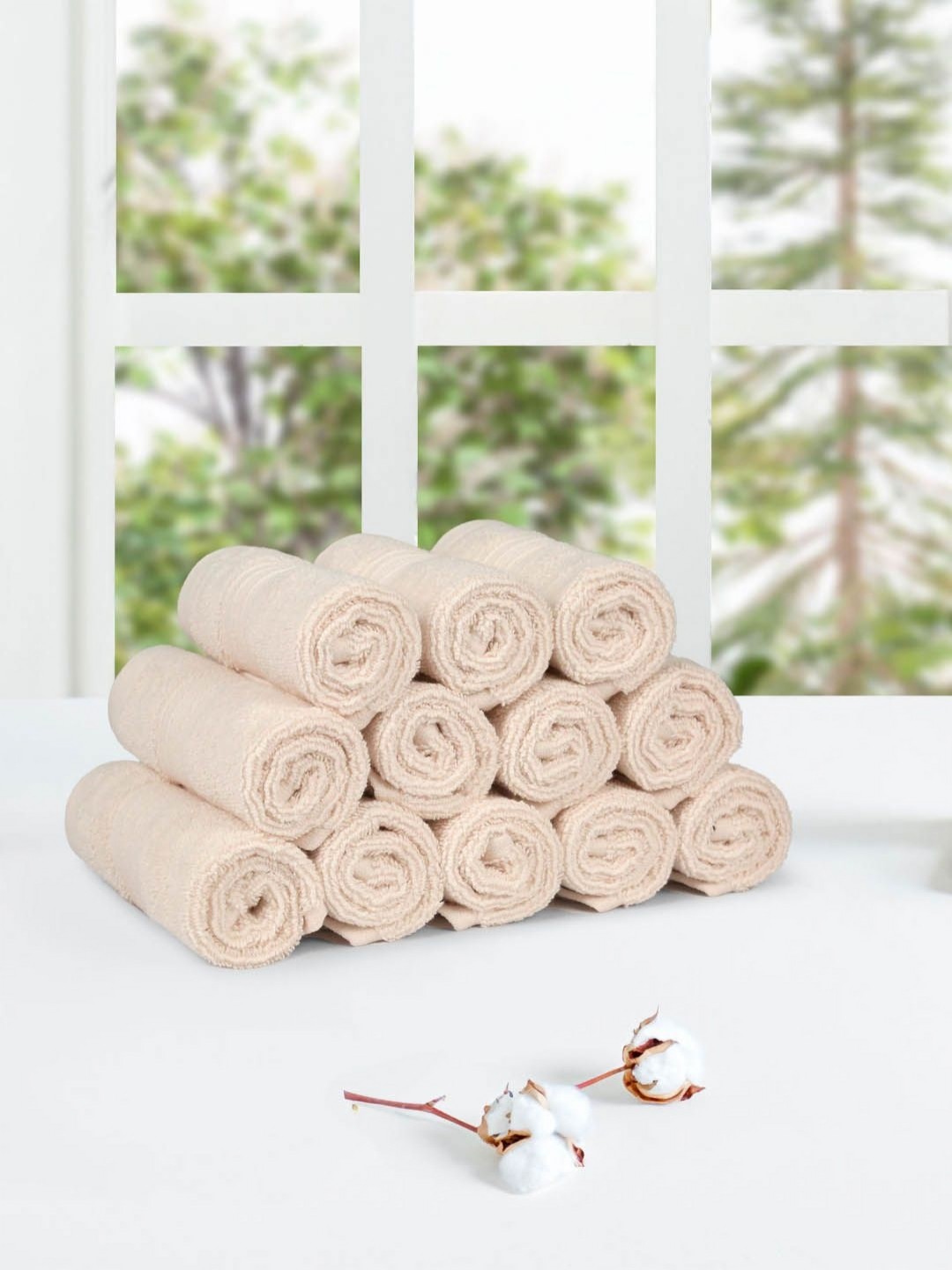 

MYTRIDENT Beige 12 Pieces 500 GSM Pure Cotton Face Towels