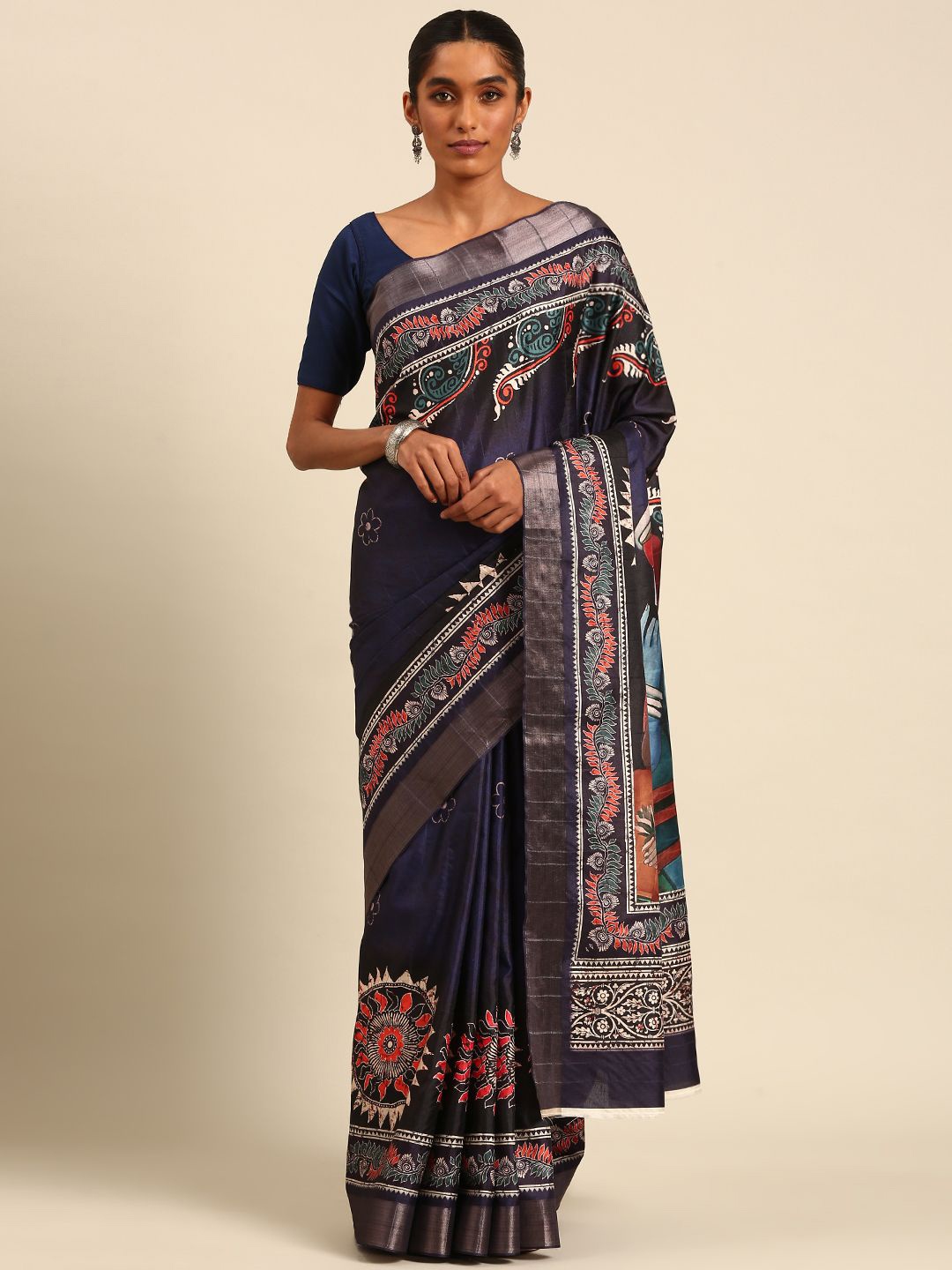 

Fashion Petals Ethnic Motifs Zari Saree, Navy blue