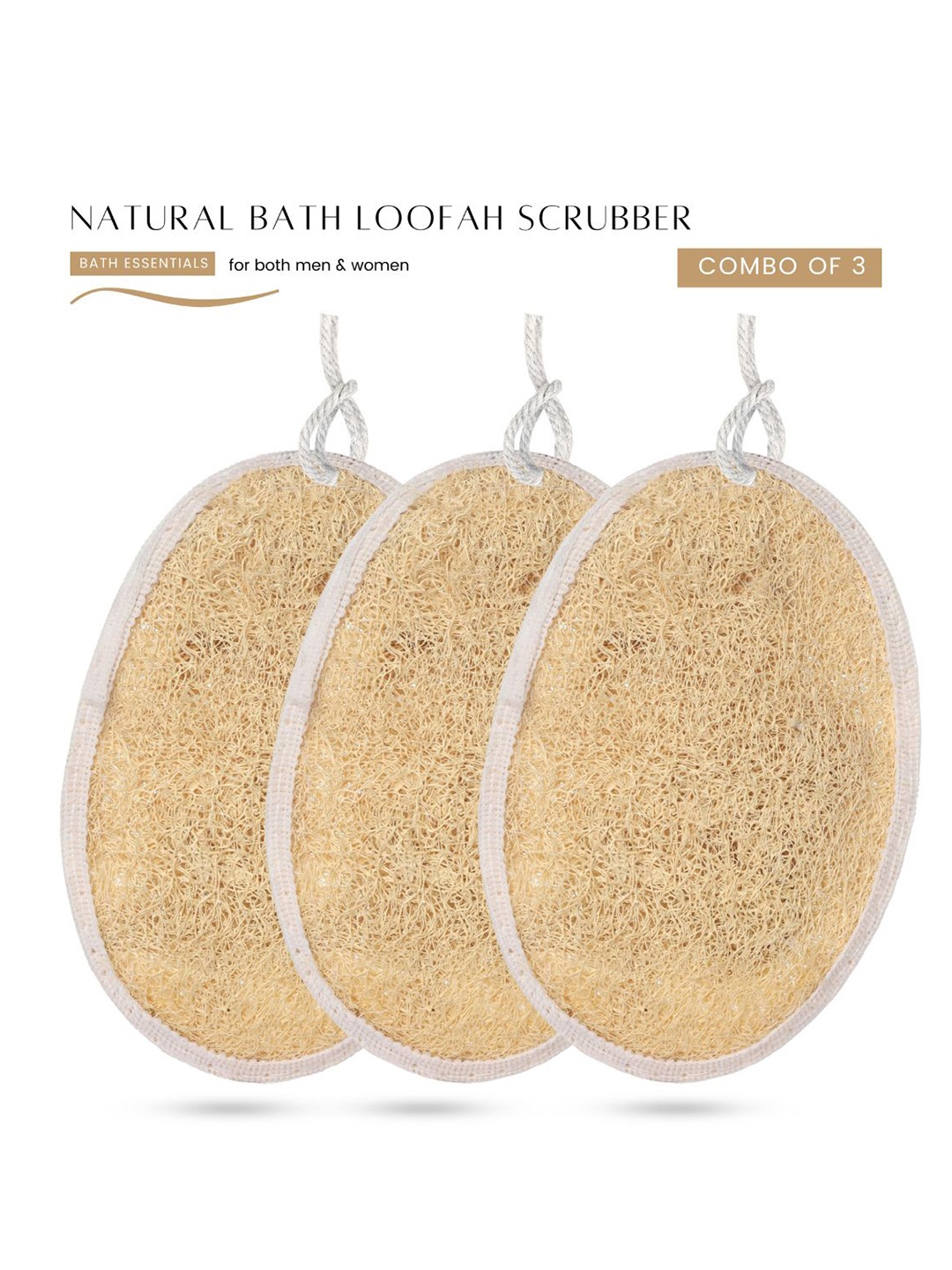 

CareDone Set Of 3 Natural Bath Loofah Scrubber, Beige