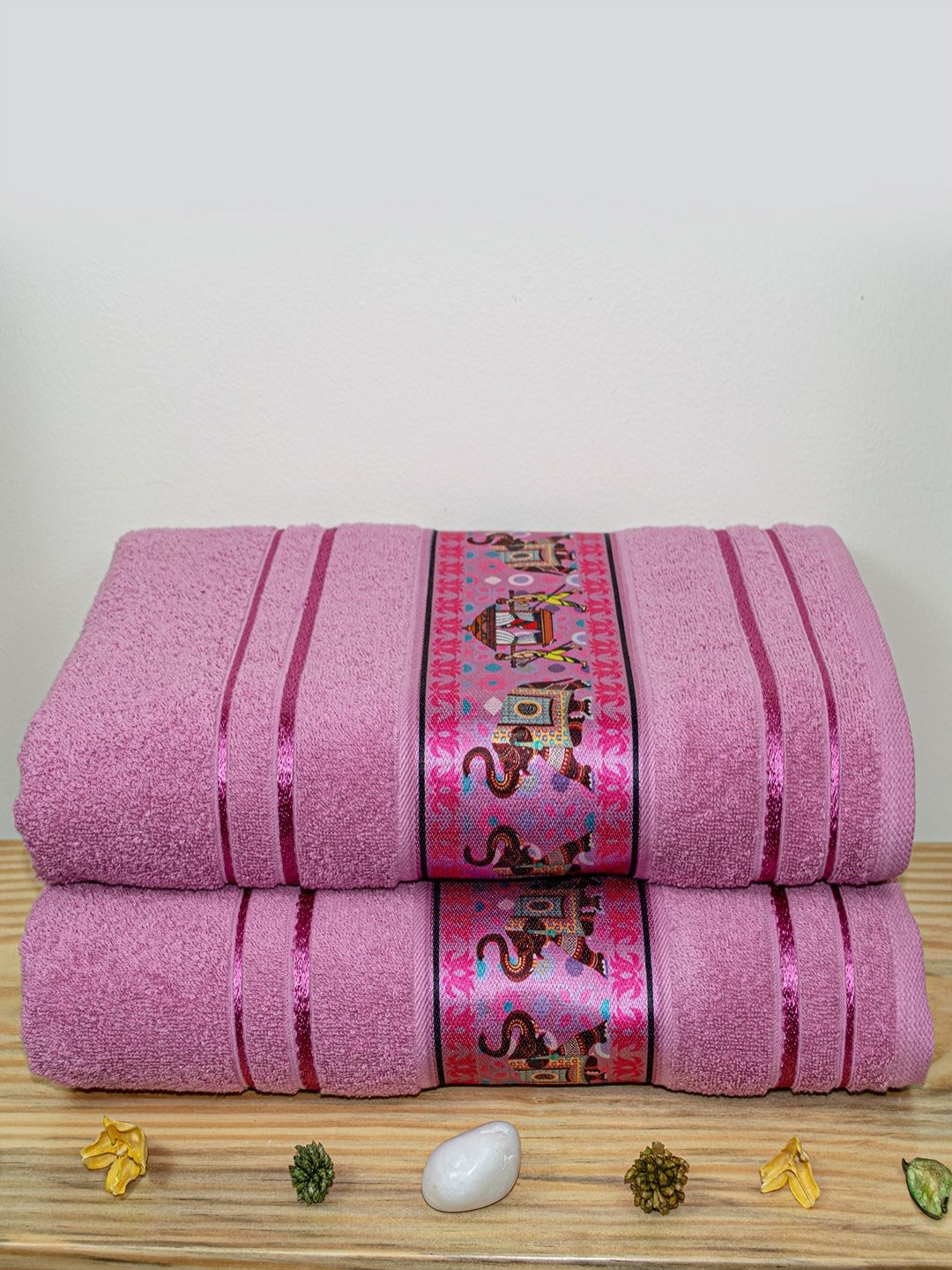 

RANGOLI Purple & Blue 2 Pieces Printed Cotton 450 GSM Bath Towel