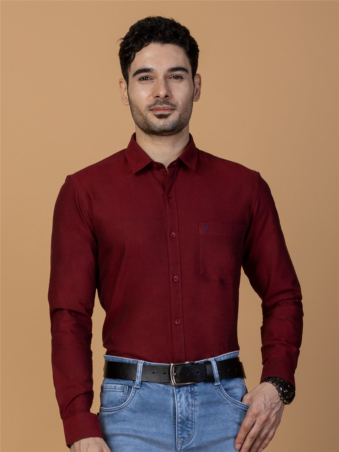 

Berkshire Men New Spread Collar Solid Cotton Slim Fit Formal Shirt, Red