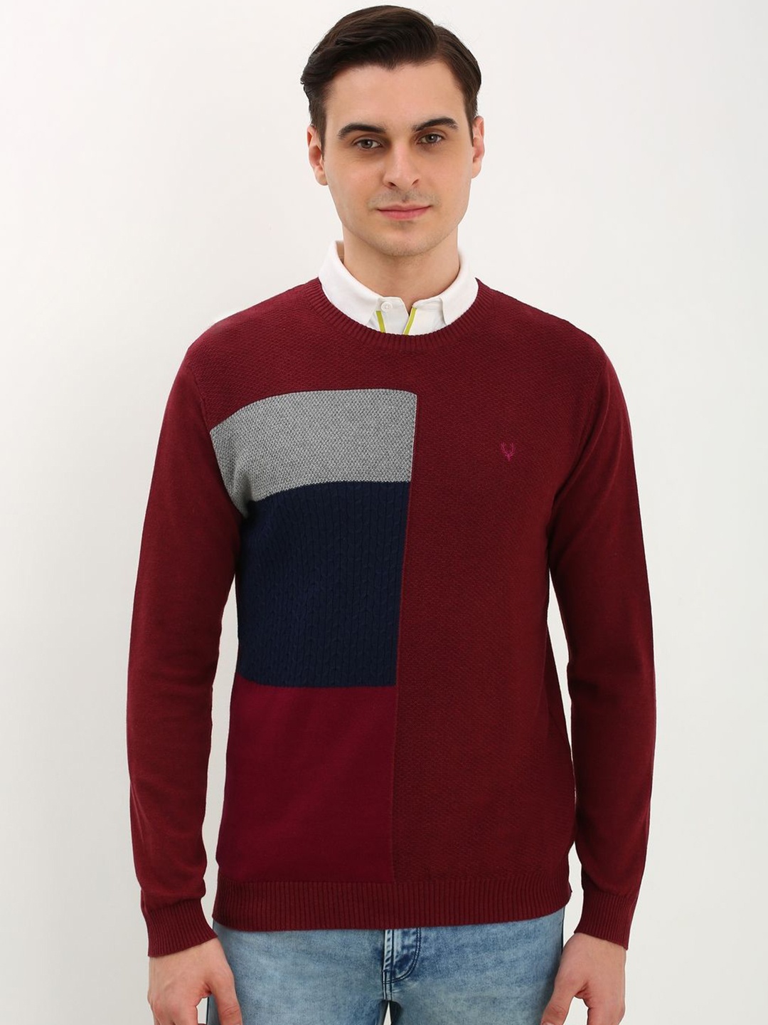 

Allen Solly Men Colourblocked Pullover, Maroon