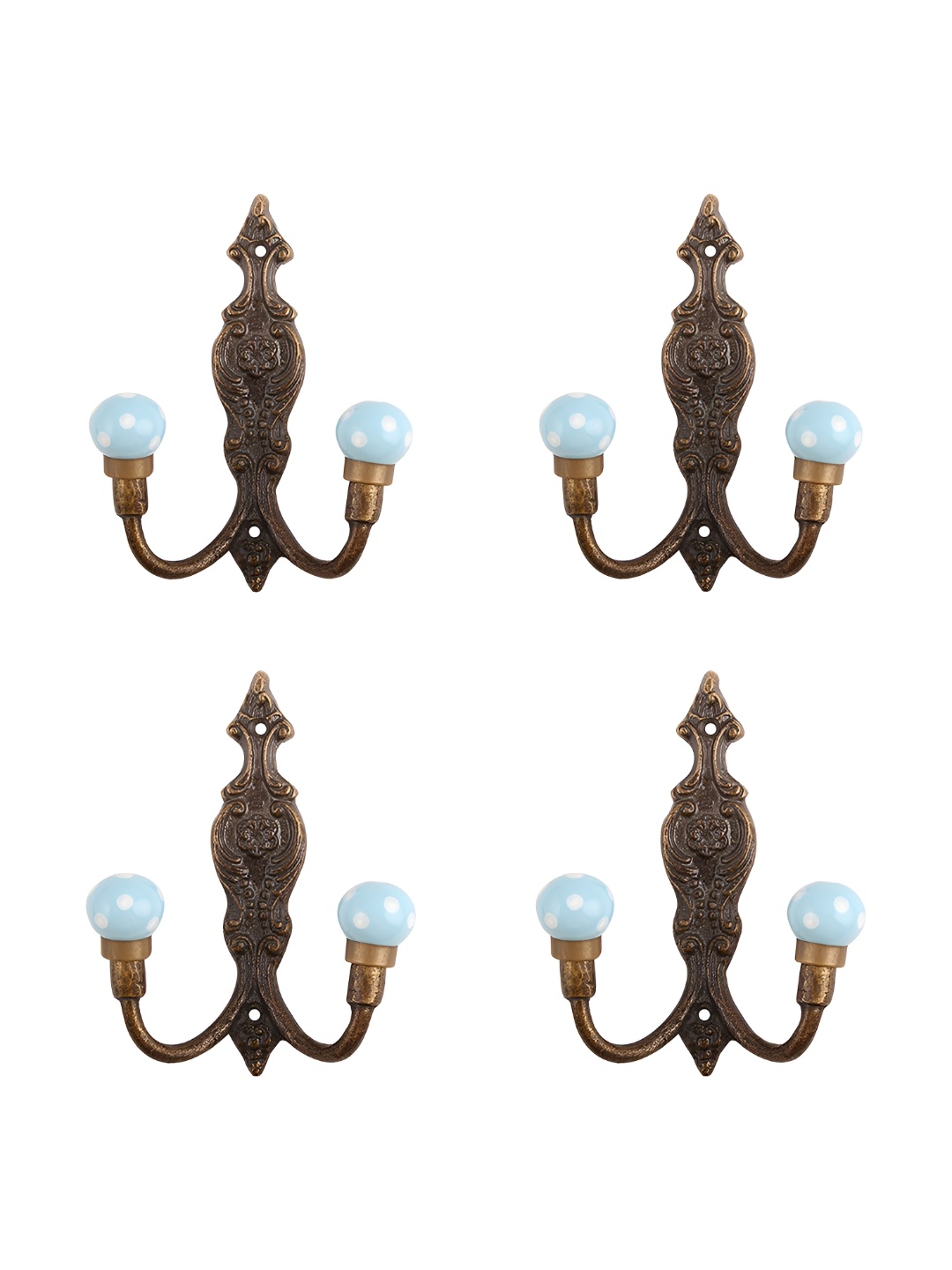 

Indianshelf Turquoise Blue & Brown 4 Pieces Textured Wall Hooks