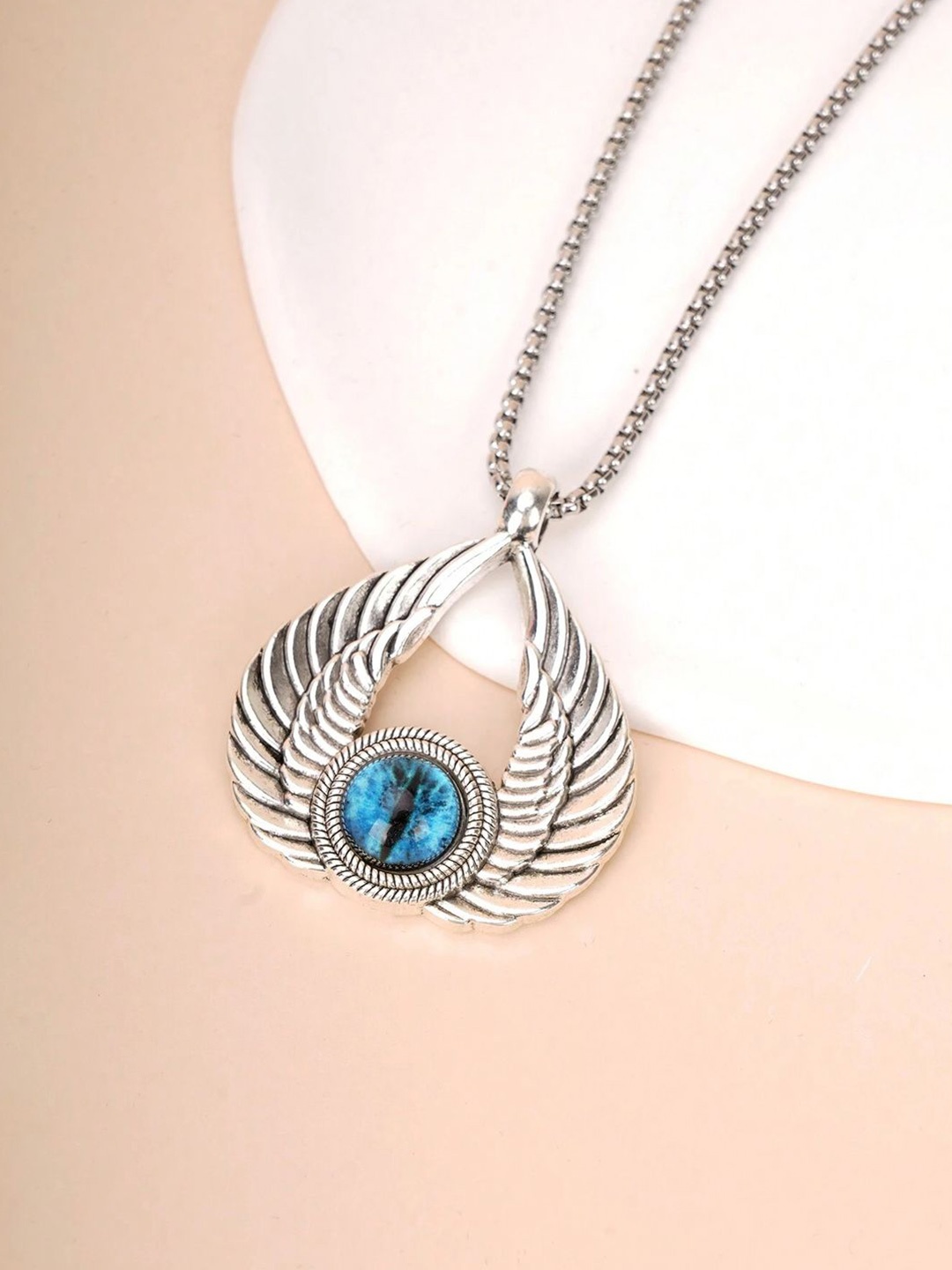 

KRENOZ Men Silver-Plated Stainless Steel Stone Studded Pendant With Chain