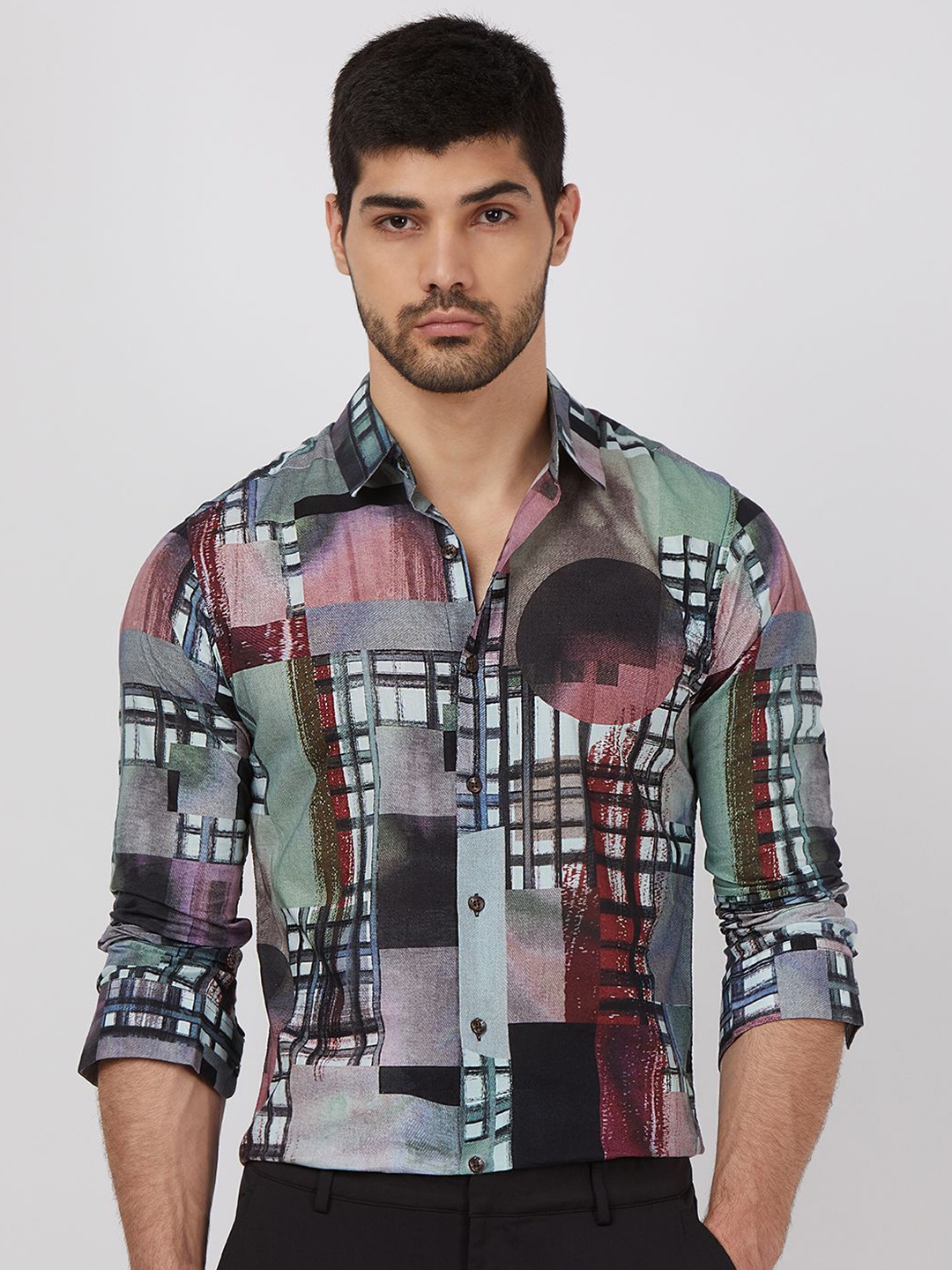 

Mufti Men Spread Collar Abstract Printed Cotton Slim Fit Casual Shirt, Blue