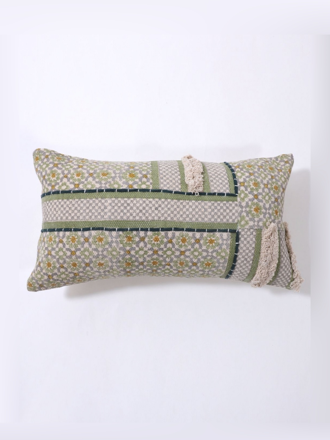 

Art Avenue Black & Green Floral Printed Cotton Rectangle Cushion Cover