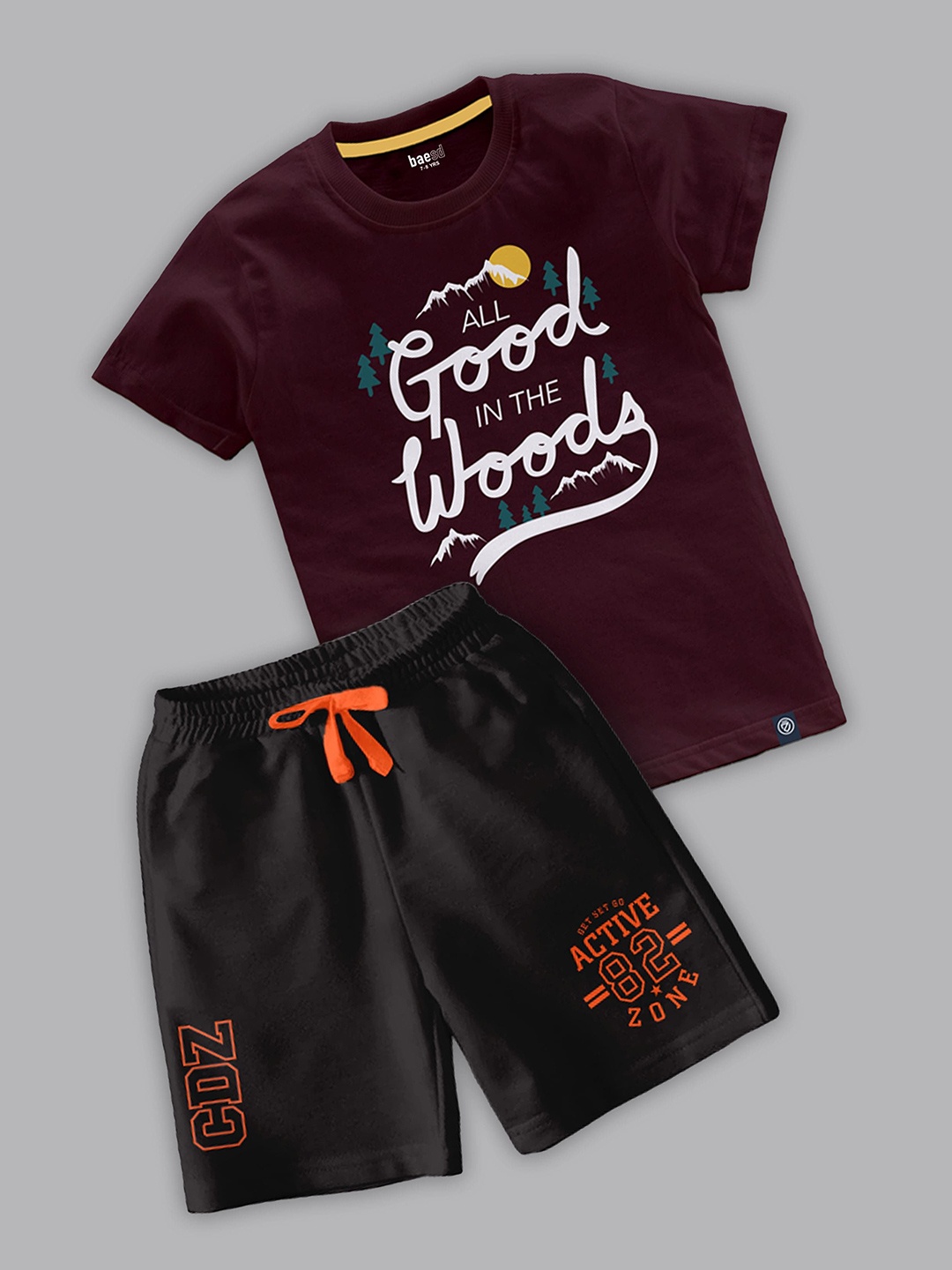 

BAESD Boys Printed T-shirt with Shorts, Maroon