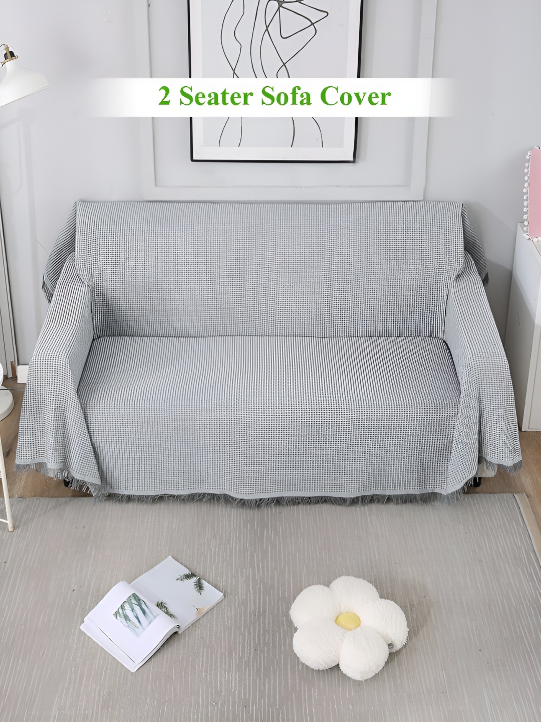 

HOKIPO Grey Striped 2 Seater Sofa Throw