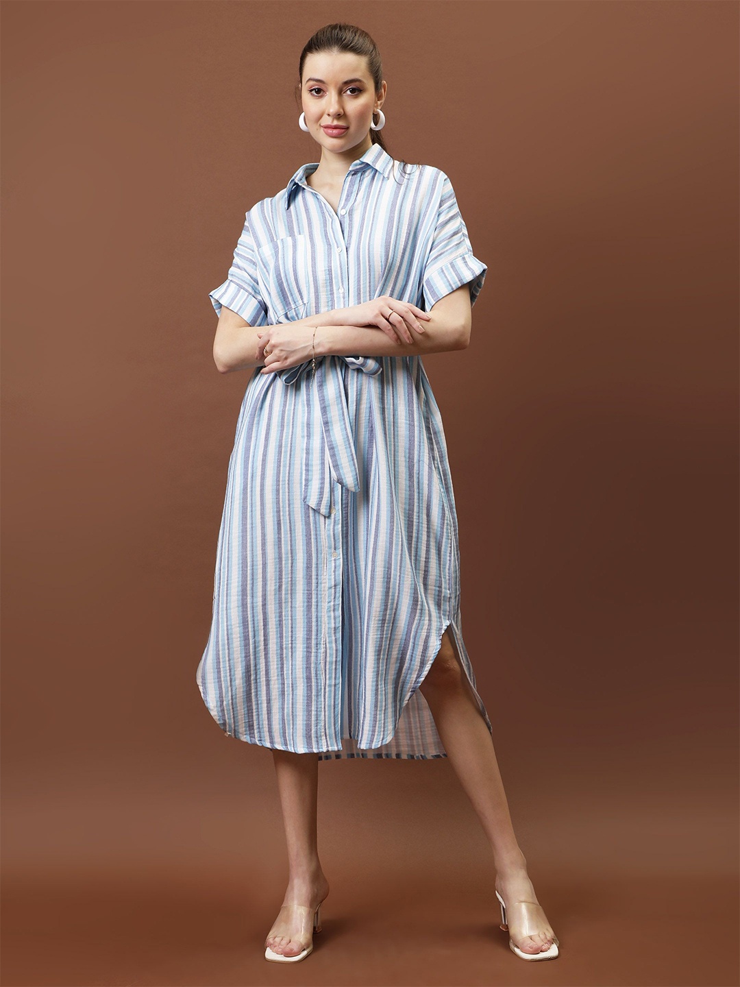 

Athena Immutable Striped Formal Shirt Midi Dress, Blue