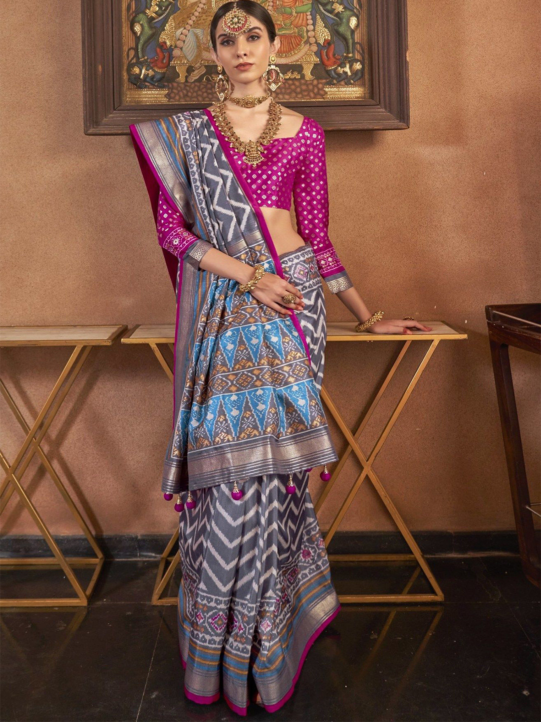 

MySilkLove Zari Patola Saree, Grey