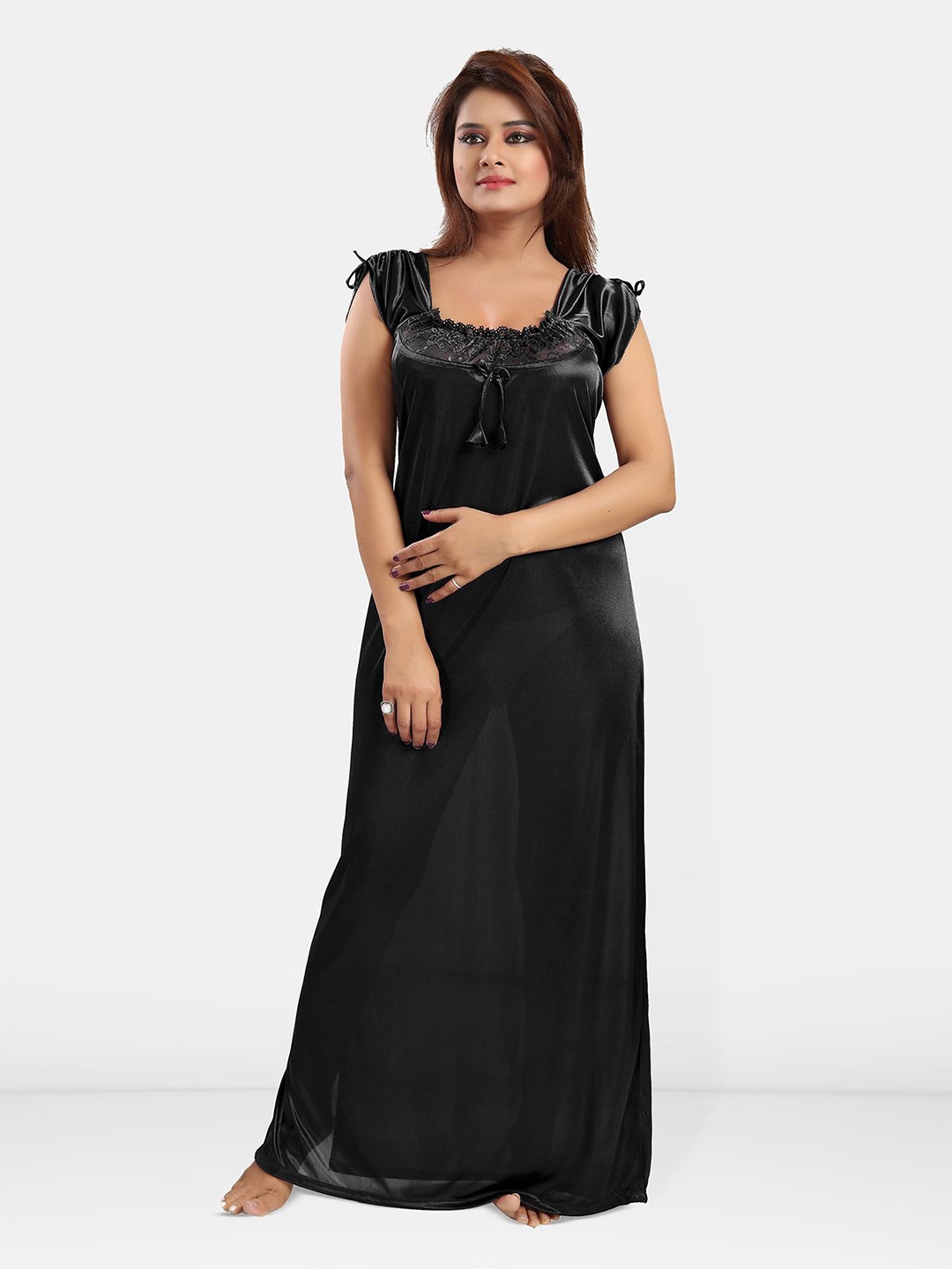 

Be You Square Neck Sleeveless Satin Maxi Nightdress, Black