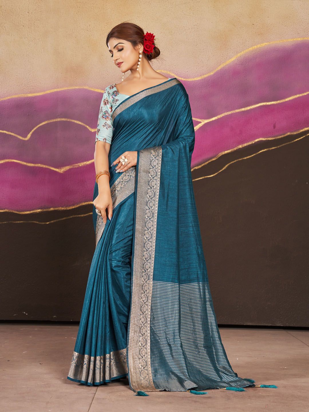 

Meena Bazaar Woven Design Zari Saree, Blue