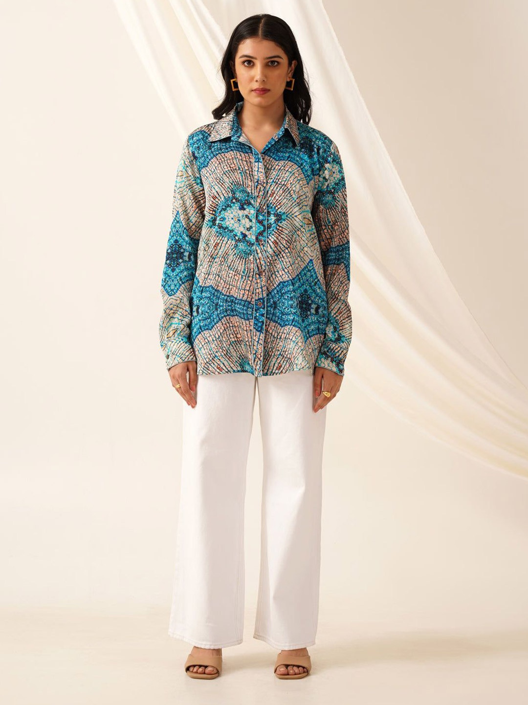 

SEVENDC Floral Print Satin Shirt Style Top, Multi