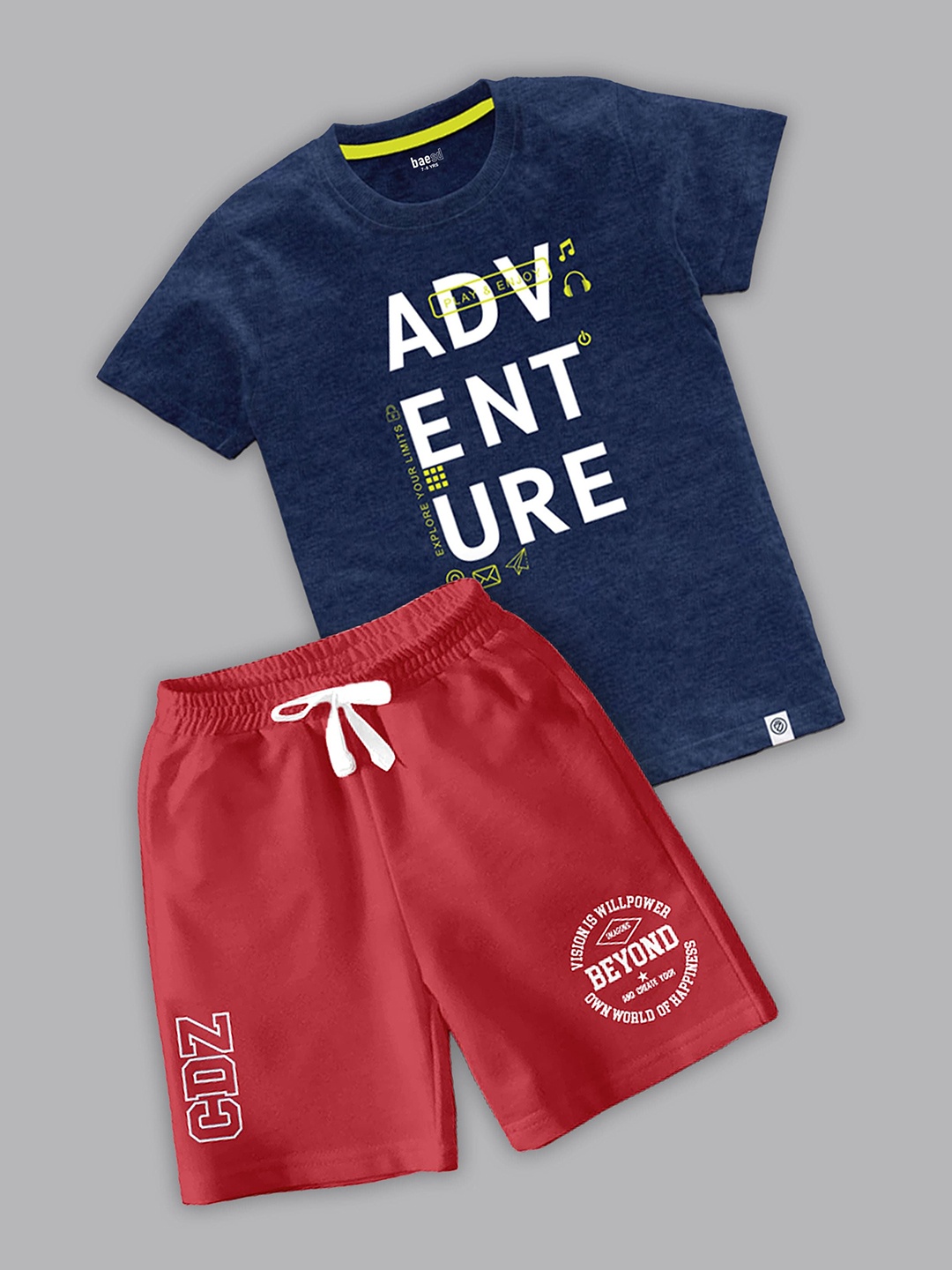 

BAESD Boys Printed Round Neck T-shirt with Shorts, Navy blue