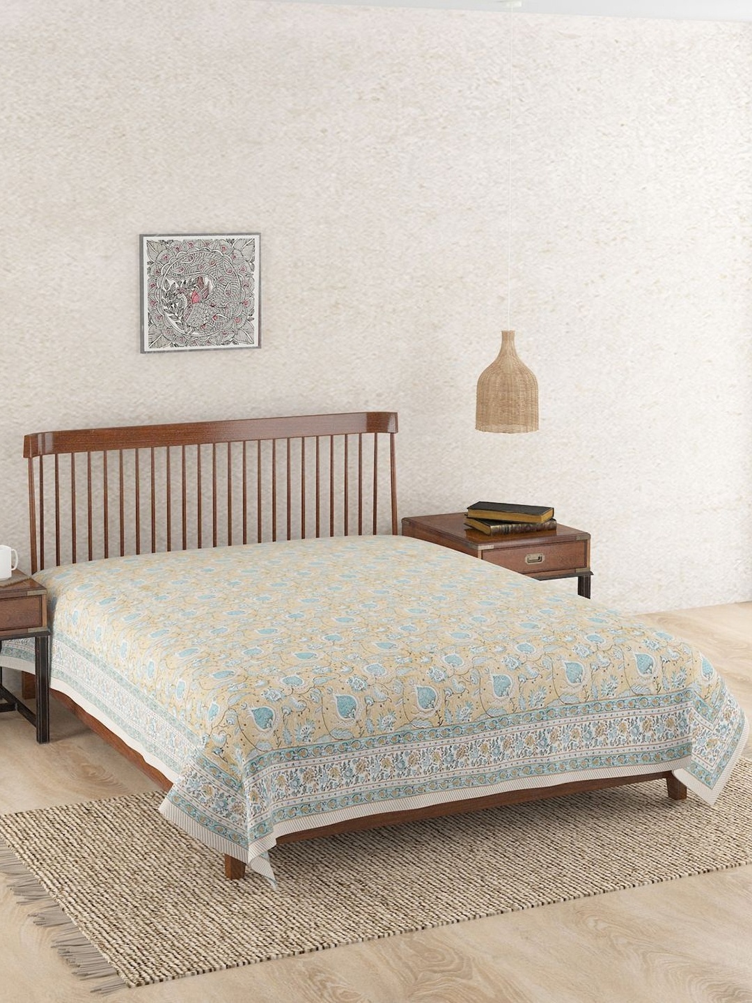 

Fabindia Beige & Blue Floral Printed Cotton Single Bed Cover