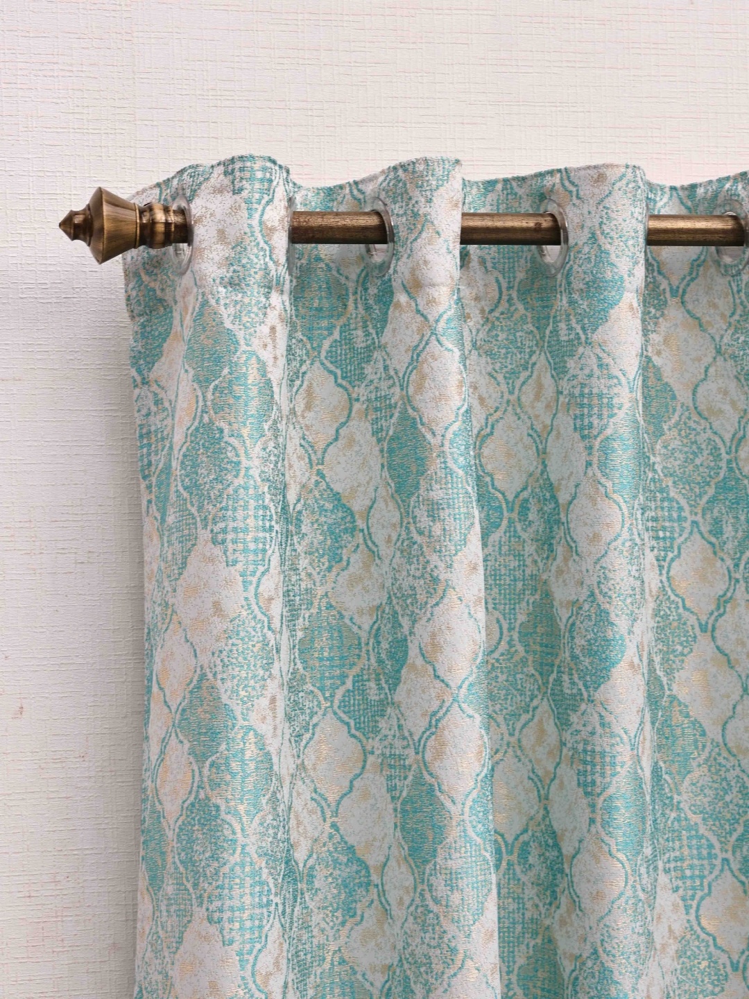 

Ariana Turquoise Blue & Beige Geometric Room Darkening Jacquard Window Curtain