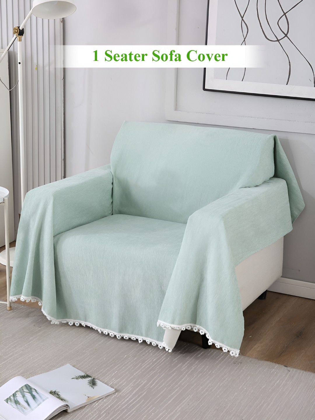 

HOKIPO Green & White Chenille 1 Seater Sofa Throw