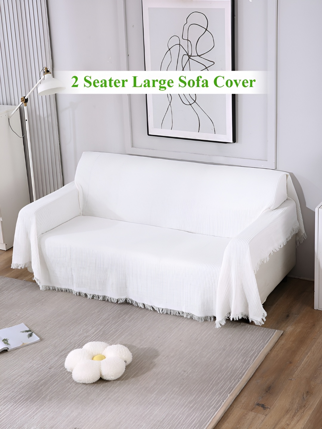 

HOKIPO White Textured 2 Seater Sofa Throw