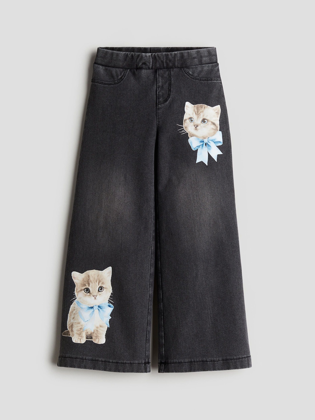 

H&M Girls Wide Denim-Look Bootcut Trousers, Grey