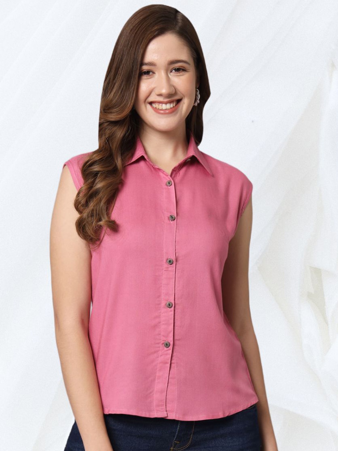 

Funday Fashion Women Spread Collar Solid Cotton Casual Shirt, Pink