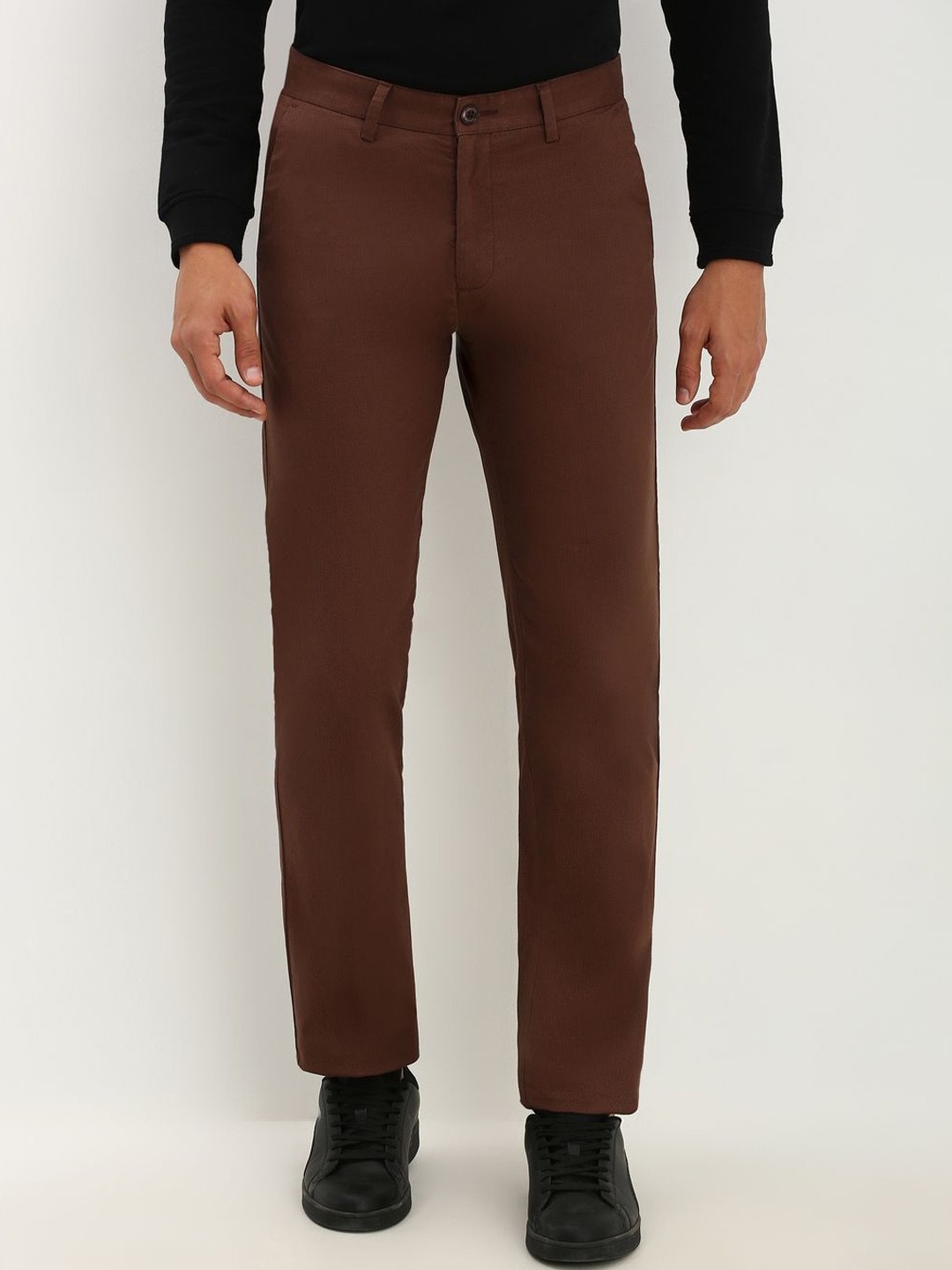

Allen Solly Men Mid-Rise Regular Trousers, Brown
