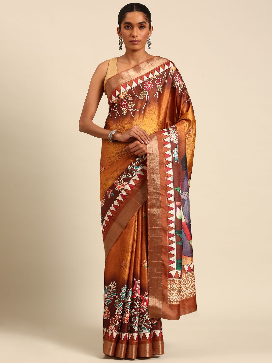 

Fashion Petals Women Floral Digital Printed Saree, Brown
