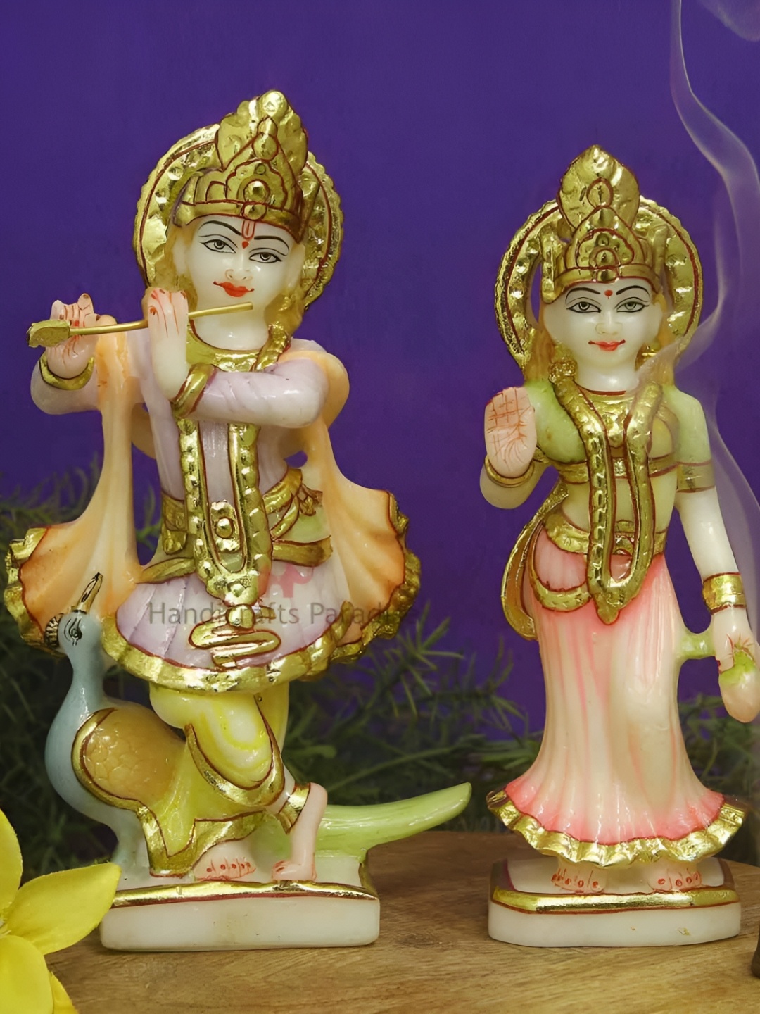 

HANDICRAFTS PARADISE White & Gold toned Religious Radha Krishna Idol Showpiece