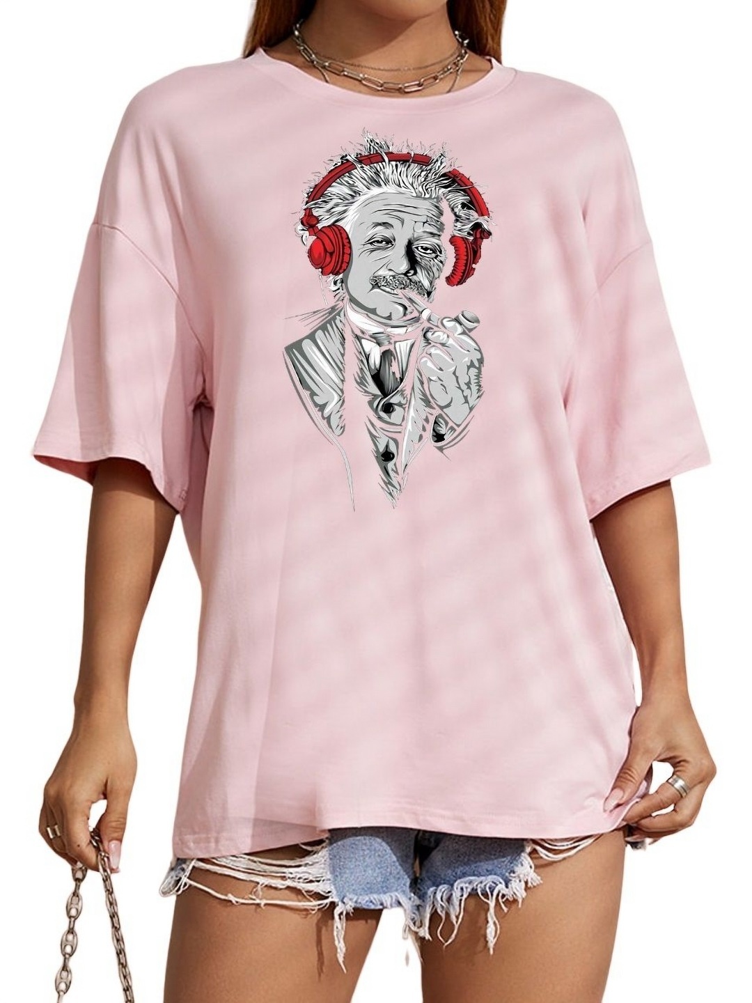 

TABADTOD Women Printed Extended Sleeves T-shirt, Pink