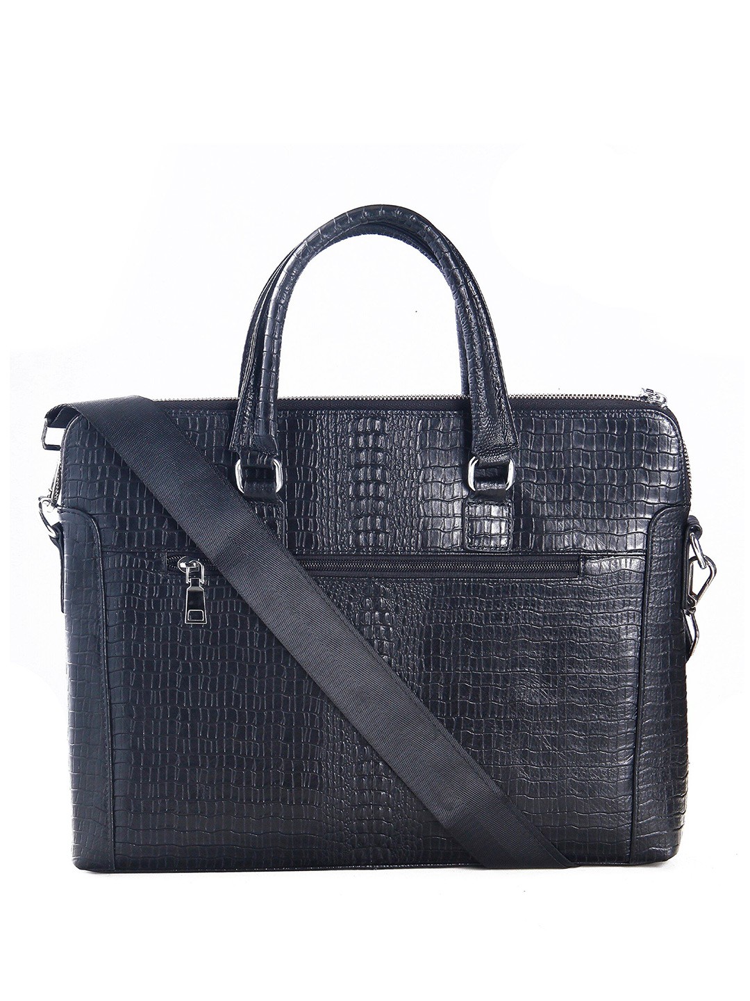

Calvadoss Women Textured Leather Laptop Bag, Black