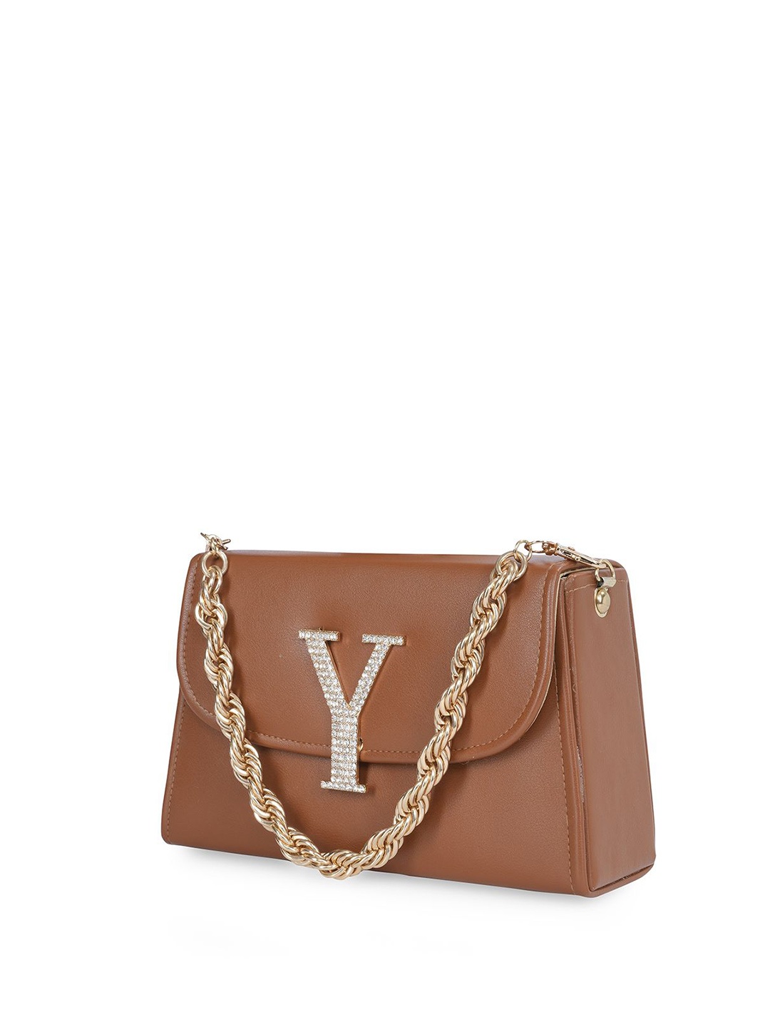 

NR By Nidhi Rathi Embellished Y Initial Purse Clutch, Tan