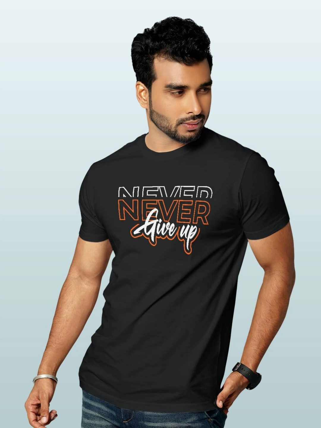 

macmerise Men Typography Printed Applique T-shirt, Black